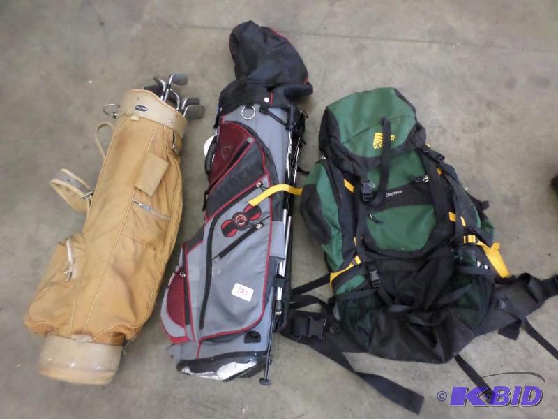 lot 123 image: (2) Golf Bags & (1) Hiking Pack...