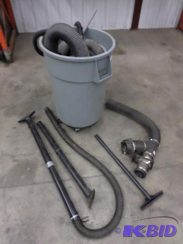 lot 18 image: Rolling 55-Gallon Garbage Can With Misc Vacuu...