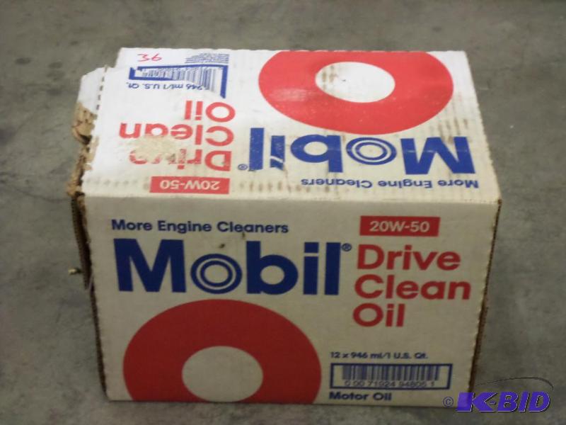 lot 36 image: (1) Case Mobil 20W-50 Motor Oil (12 Quarts)...