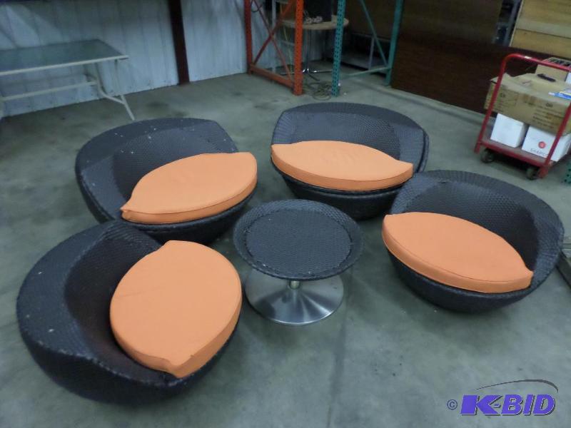 lot 47 image: 5-Piece Weaved Patio Set With Cushions...