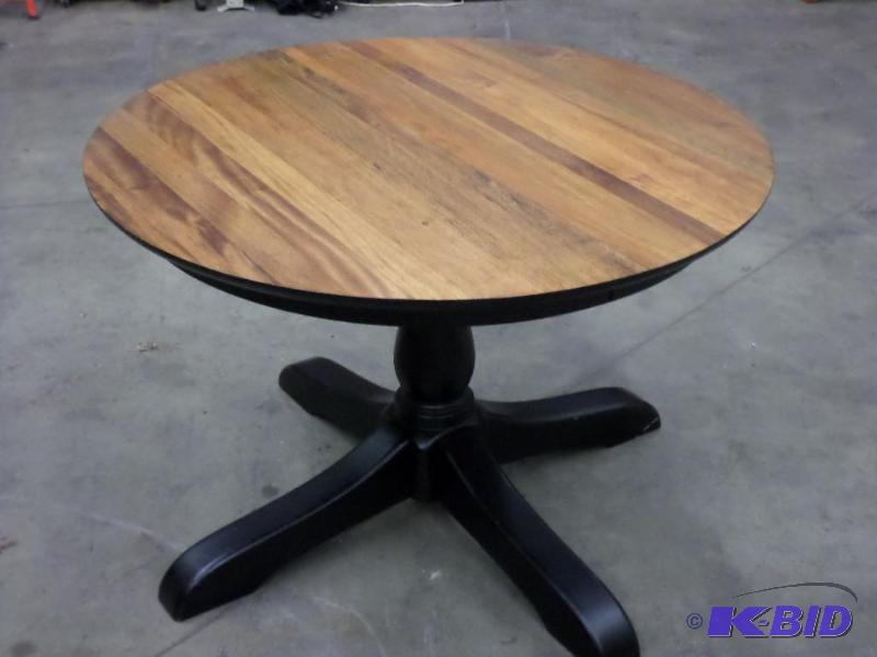lot 74 image: RE-Finished Vintage 48" Round-Top Wooden...
