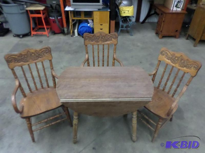 lot 76 image: Vintage Wood Dining Table With (3) Chairs...