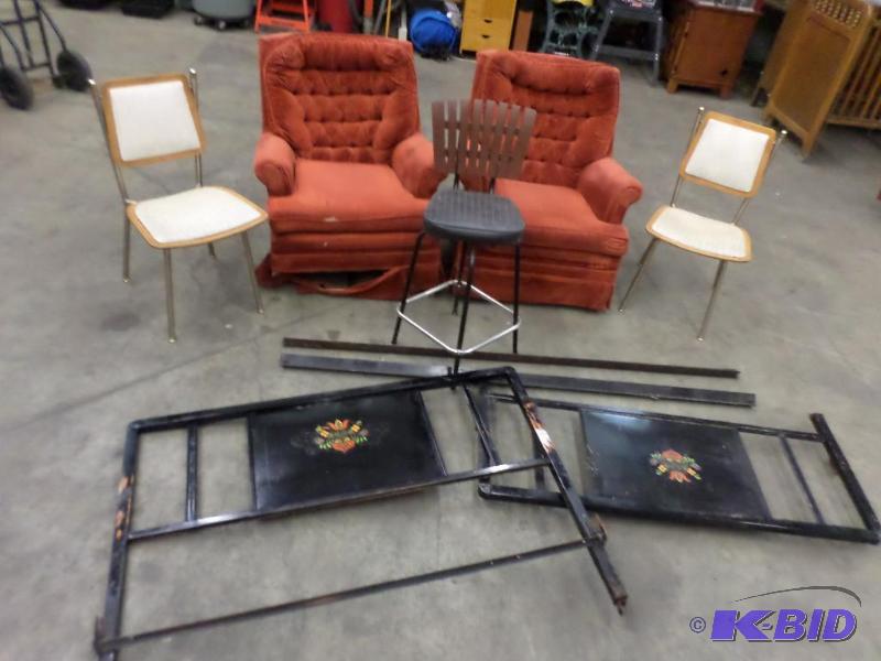 lot 95 image: Lot Of (2) Arm Chairs, (3) Steel Framed Chai...