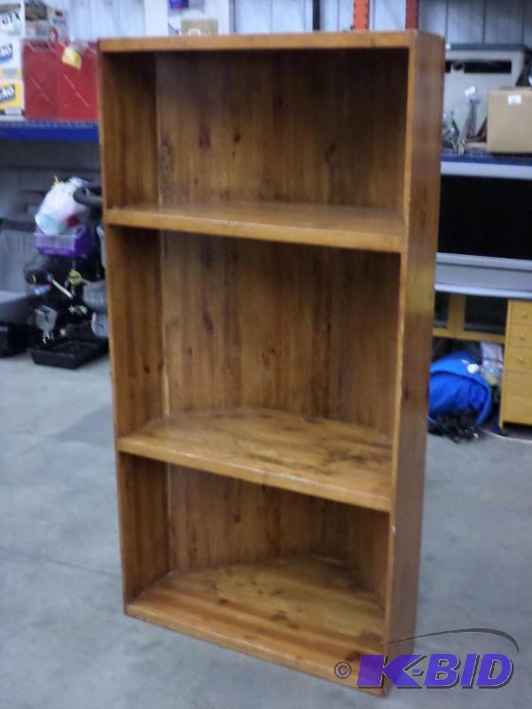 lot 96 image: Vintage 3-Level 6ft Wooden Corner Shelf Unit...