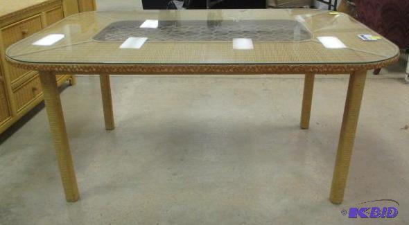 lot 15 image: Henry Link Wicker Glass Top Dining Table