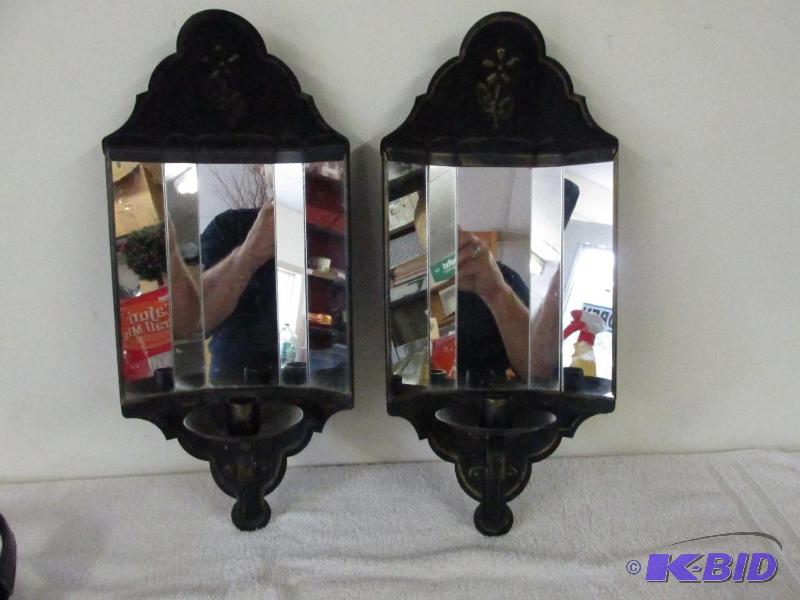 Two Wall Hanging Metal  Candle Holders with Mirrored Bacs