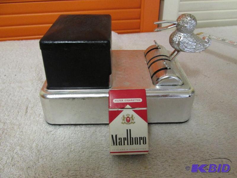 Vintage Art Deco - (Metal) Bird picking up a Cigarette (or other item)  Match Box