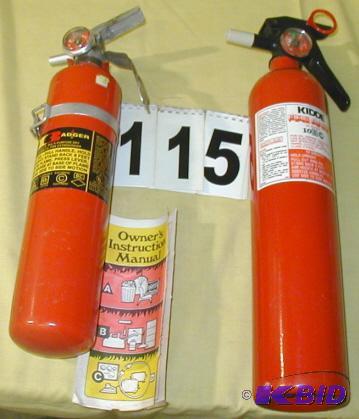lot 115 image: Pair of Fire Extinguishers The smaller is a B...