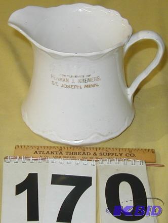 lot 170 image: Nice Vintage Advertising Pitcher, St. Joseph,...