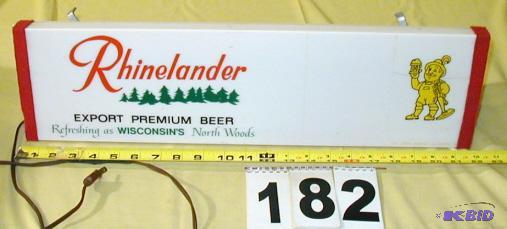 lot 182 image: Vintage RHINELANDER Beer Lighted Sign Its mad...