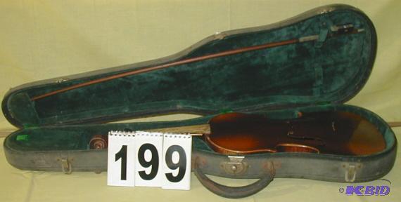 lot 199 image: Vintage German Violin, Bow, and Case In piece...