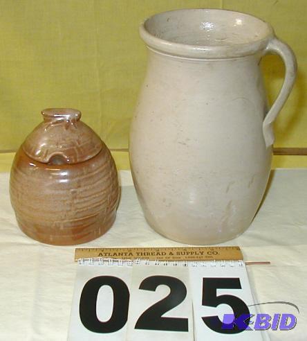 lot 25 image: Pair of Stoneware Pieces A neat covered honey...