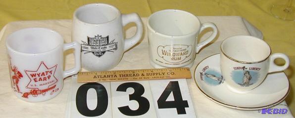 lot 34 image: Four Vintage Cups Kids Wyatt Earp cup is exce...