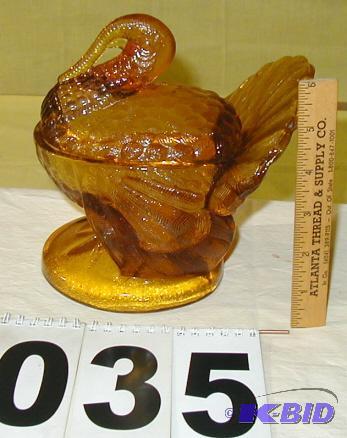 lot 35 image: Vintage Amber Glass Turkey Candy Dish This is...