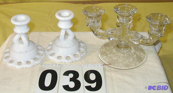 lot 39 image: Westmorland & Cambridge Glass Candle Stic...