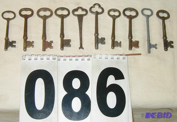 lot 86 image: Ten Vintage Skeleton Keys Some have stamped n...