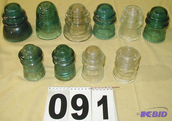 lot 91 image: Ten Vintage Glass Insulators Here is a nice a...
