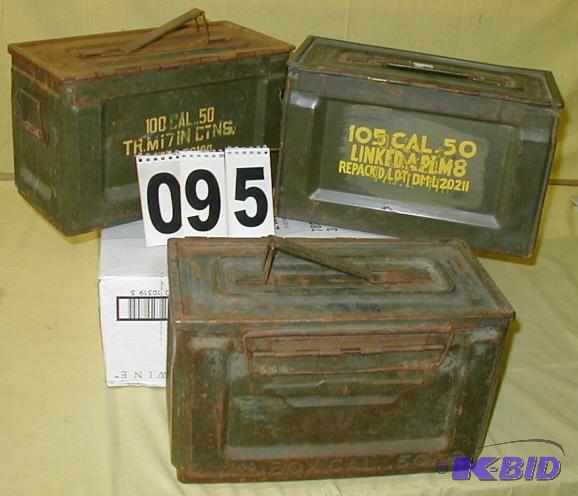 lot 95 image: Three Older Metal Ammo Boxes These are 50 cal...