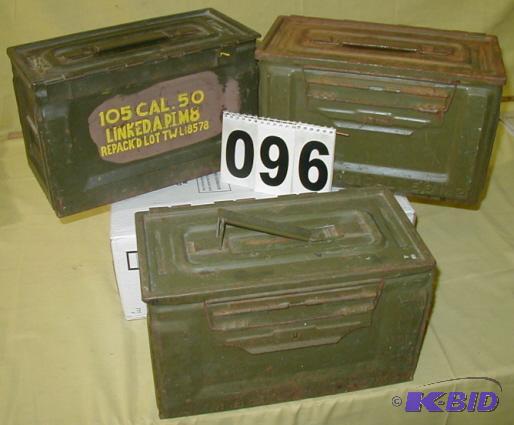 lot 96 image: Three Older Metal Ammo Boxes These are 50 cal...