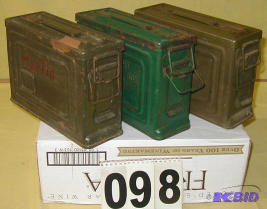 lot 98 image: Three Older Metal Ammo Boxes These are 30 cal...