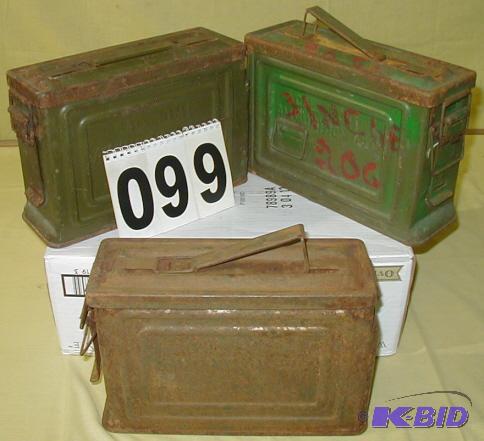 lot 99 image: Three Older Metal Ammo Boxes These are 30 cal...
