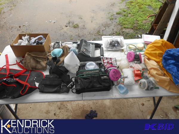 lot 159 image: Large lot of PPE and a Neon Open Sign.