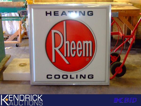 lot 185 image: Rheem Light Up Metal SIgn