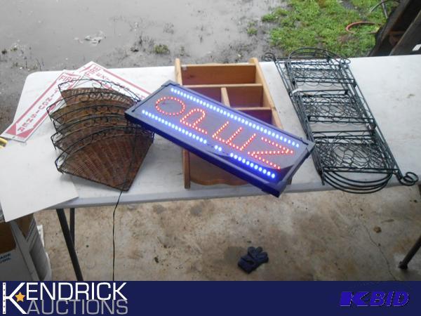 lot 187 image: Assortment of Hanging Shelves and Open sign