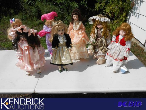 lot 208 image: 7 Porcelain Bisque Dolls