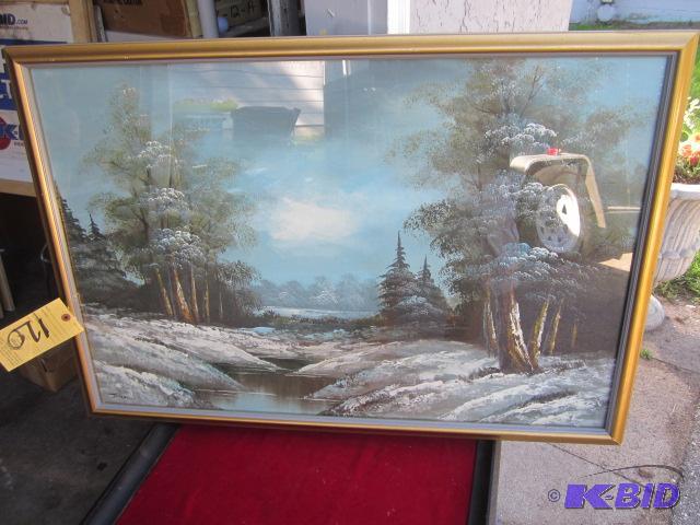Large 38 x 28 inch vintage original oil paint...