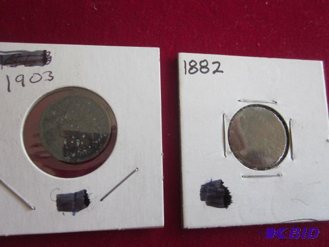 Lot of (2) Indian Head Pennies, 1882 and 1903...