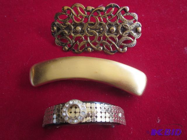Lot of (3) vintage hair barrettes, marked mad...