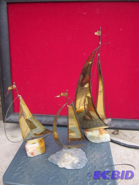 Lot of (3) metal sail boat art, some are sign...