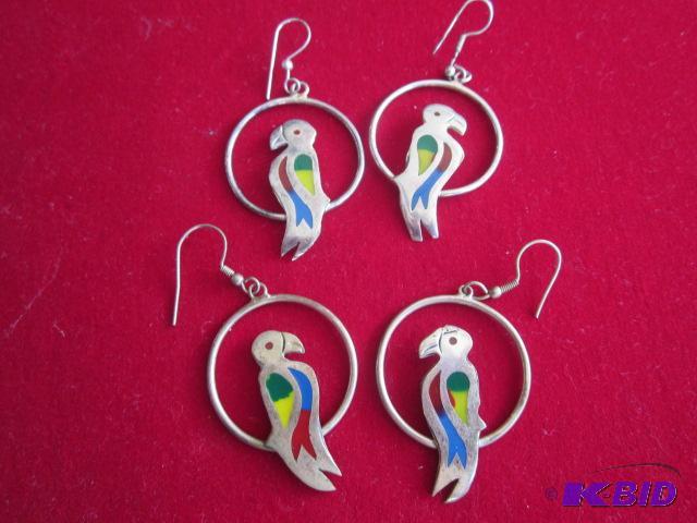 (2) pair of Sterling Silver Parrot earrings.&...