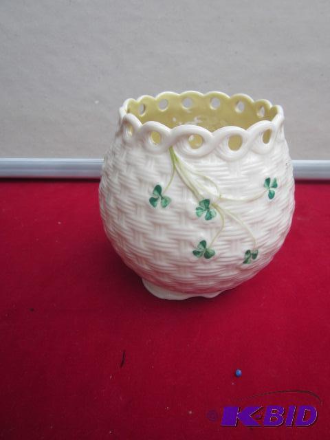 5 inch basket weave porcelain Belleek&nbspsh...