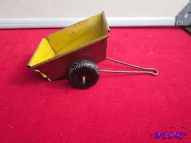 Vintage metal toy farm attachment wagon or ca...