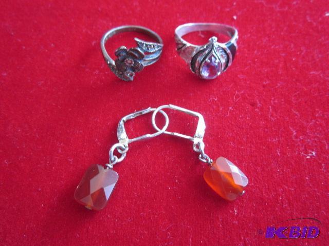Pair of vintage Sterling Silver rings with st...
