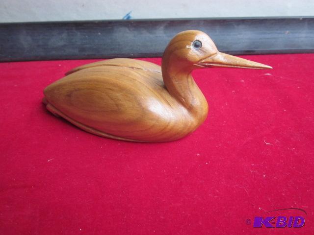 Small hand carved wood duck, marked Johnson ...