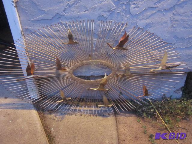 Mid Century metal sunburst wall art, 38 inche...