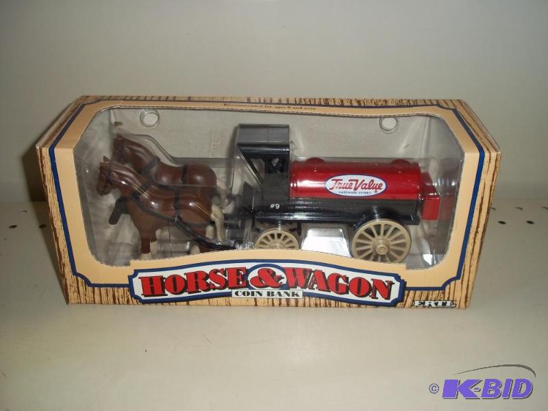 lot 49 image: ERTL Toys Horse and Wagon Coin Bank with orig...