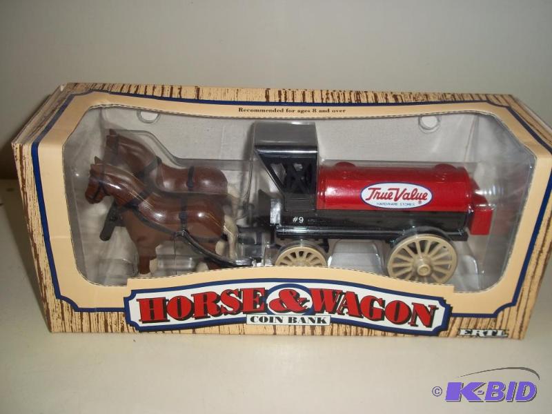 lot 74 image: ERTL Toys Horse and Wagon  Bank with ori...