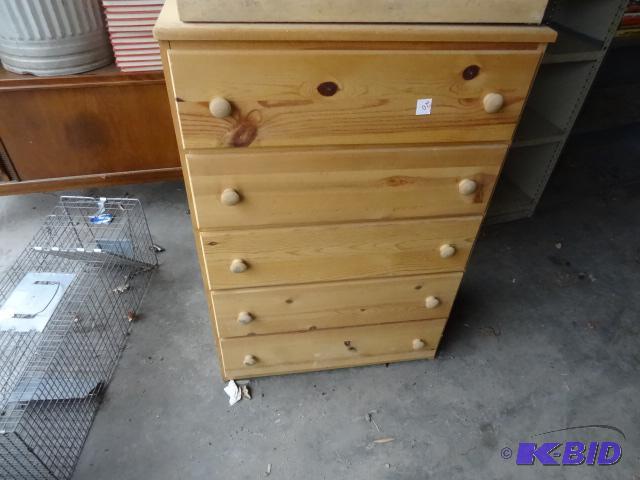 lot 20 image: Unfinished wood dresser. 5 drawer. 27 x 14 x ...