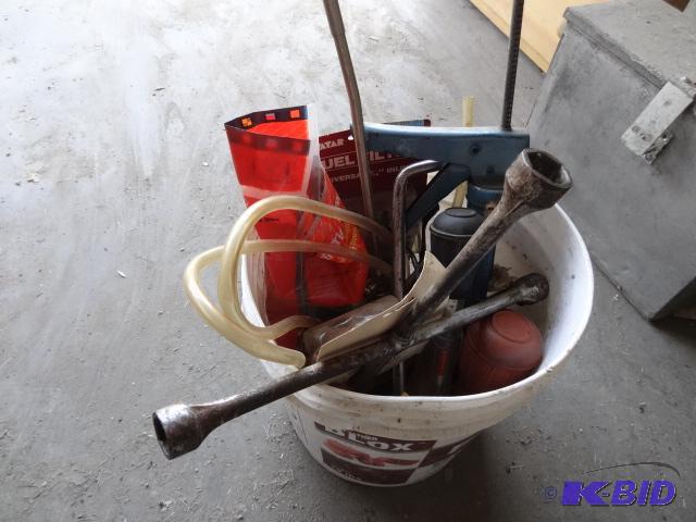 lot 201 image: Bucket of automotive tools and supplies...