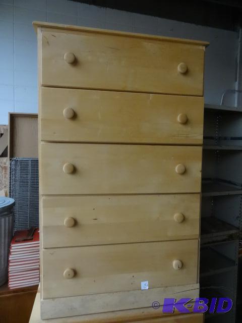 lot 21 image: Unfinished wood dresser. 5 drawer. 25 x 16 x ...