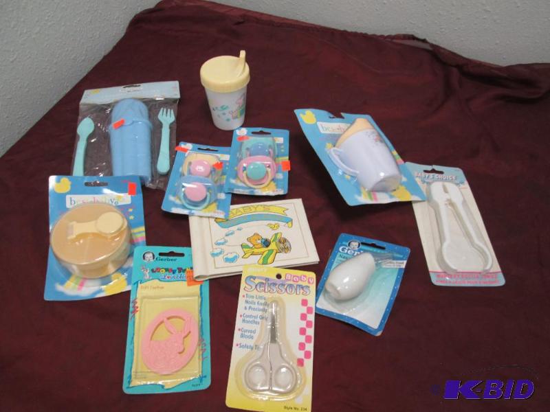 Qty 11 baby scissors, soft toy, nasal aspirat...