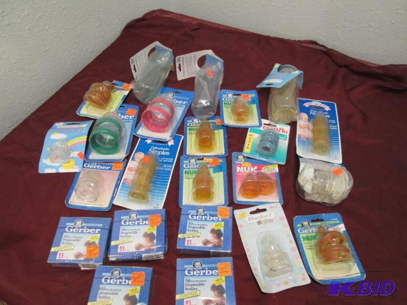 Qty 23 tinted angle nurser bottle, Gerber 50 ...