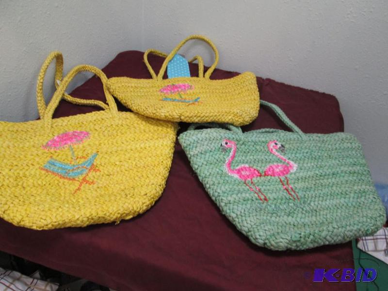Qty 3 wicker bags color yellow and green...