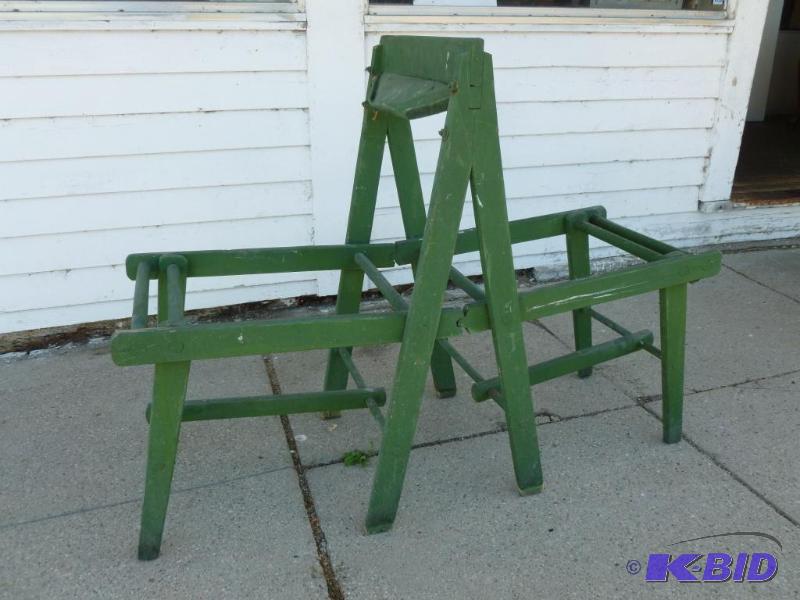 Large antique wooden, double wash tub stand ...