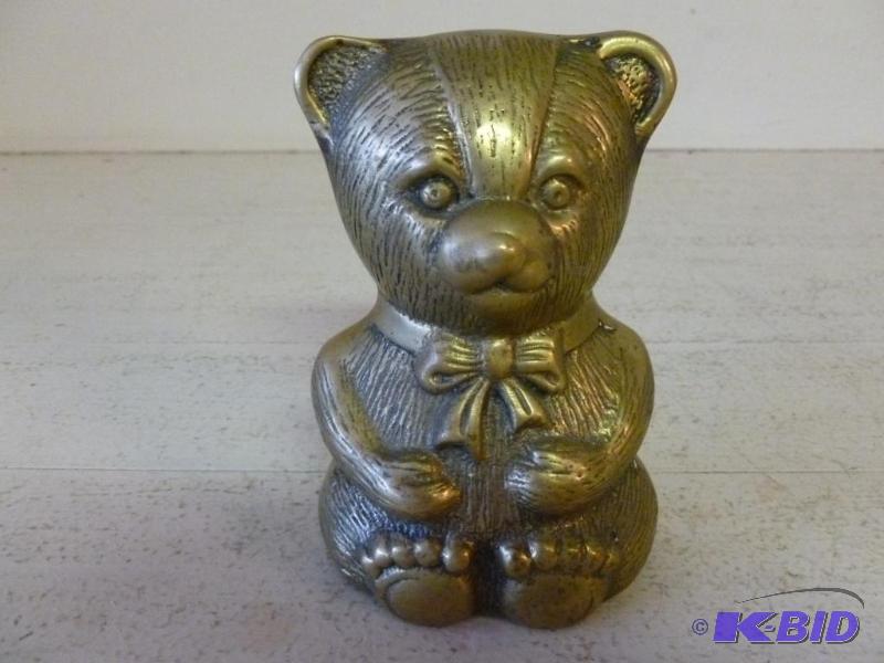 lot 172 image: Vintage cast brass teddy bear coin bank that ...