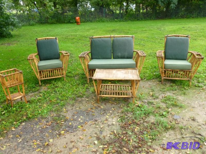 lot 225 image: Large five piece bamboo patio set that includ...